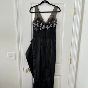 Monique Lhuillier black gown silver beads embellishment on top